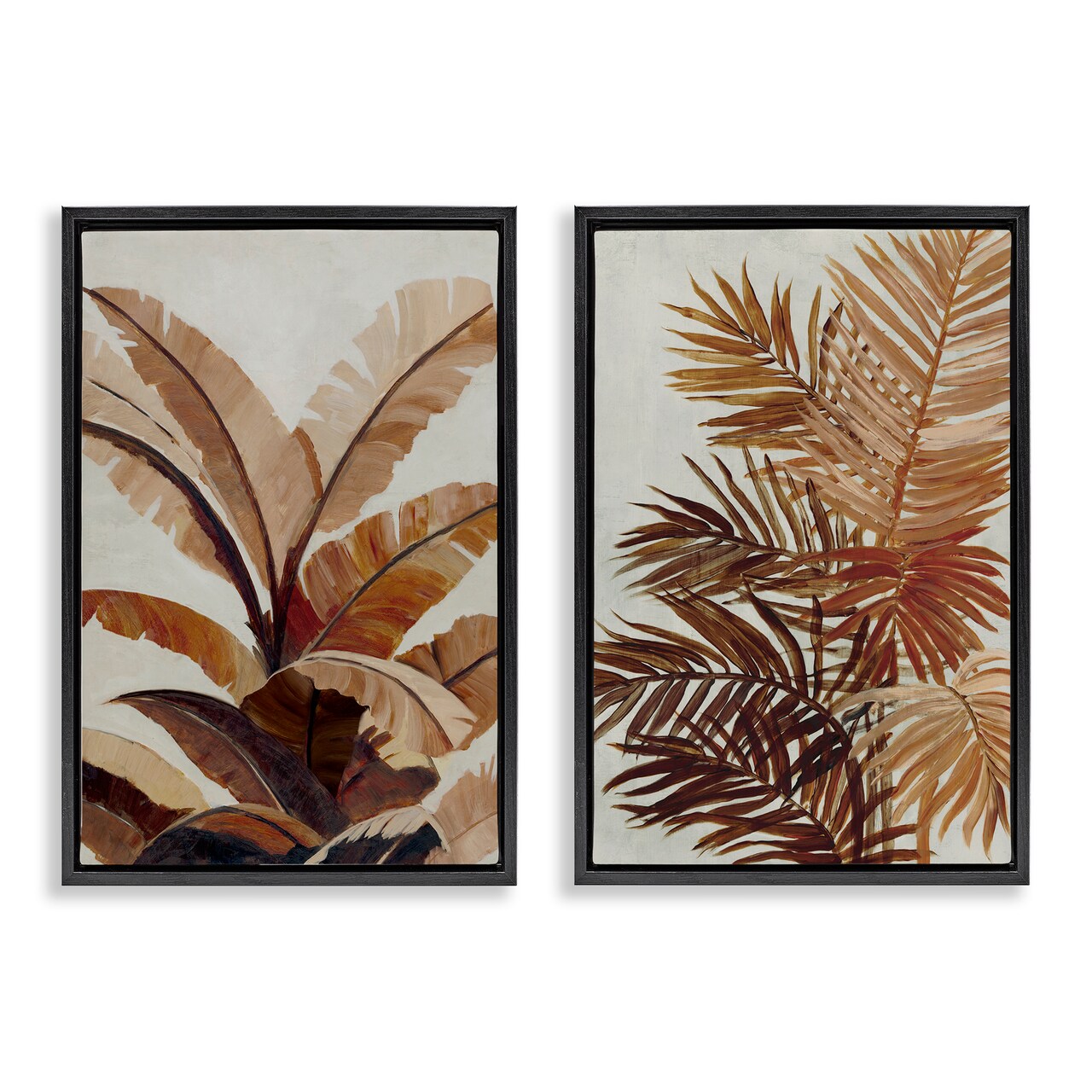 Stupell Industries Brown Tropical Palm Plants 2pc Floater Framed Canvas Wall Art Set Design by Jacob Q